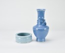 A Blue Glazed &lsquo;Chilung&rsquo; Vase And Blue Glaze Brush Washer (2 Pcs),Late Qing - 2