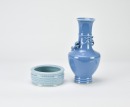 A Blue Glazed &lsquo;Chilung&rsquo; Vase And Blue Glaze Brush Washer (2 Pcs),Late Qing - 3