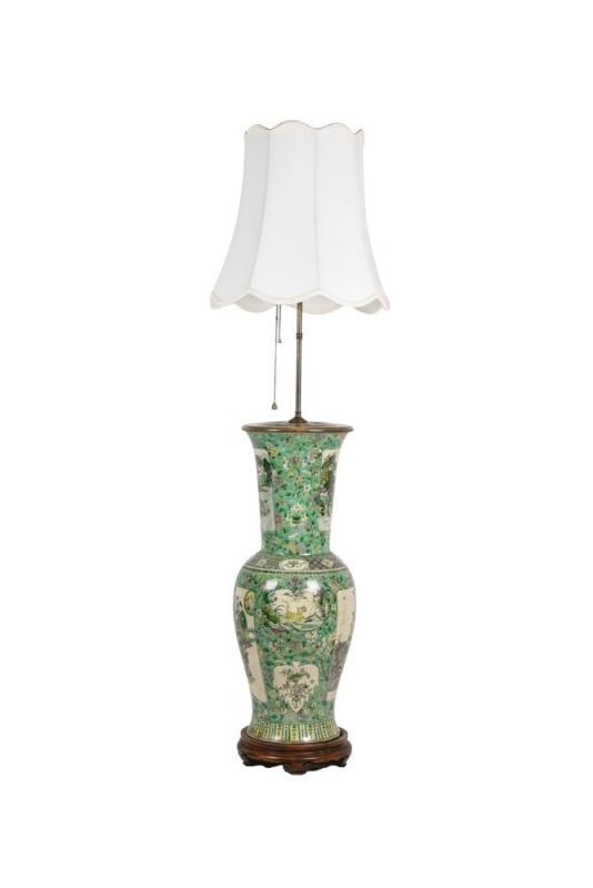 Large Chinese Famille Verte Floor Vase Converted To Lamplate, 19th Century