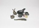A Group Of Five Bronze items. Including Bronze Ribbit,Dragon Belt- Buckle,Water droper