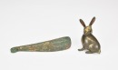 A Group Of Five Bronze items. Including Bronze Ribbit,Dragon Belt- Buckle,Water droper - 2