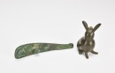 A Group Of Five Bronze items. Including Bronze Ribbit,Dragon Belt- Buckle,Water droper - 3
