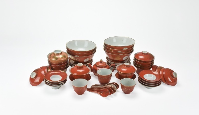 A Group Of Gilt-Red Glaze Tea Set(59 Pcs)