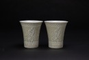 A Pair Of Gray Green Glazed Molded&rsquo;Arhat And Shou&rsquo; Cups, - 3