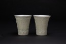 A Pair Of Gray Green Glazed Molded&rsquo;Arhat And Shou&rsquo; Cups, - 4