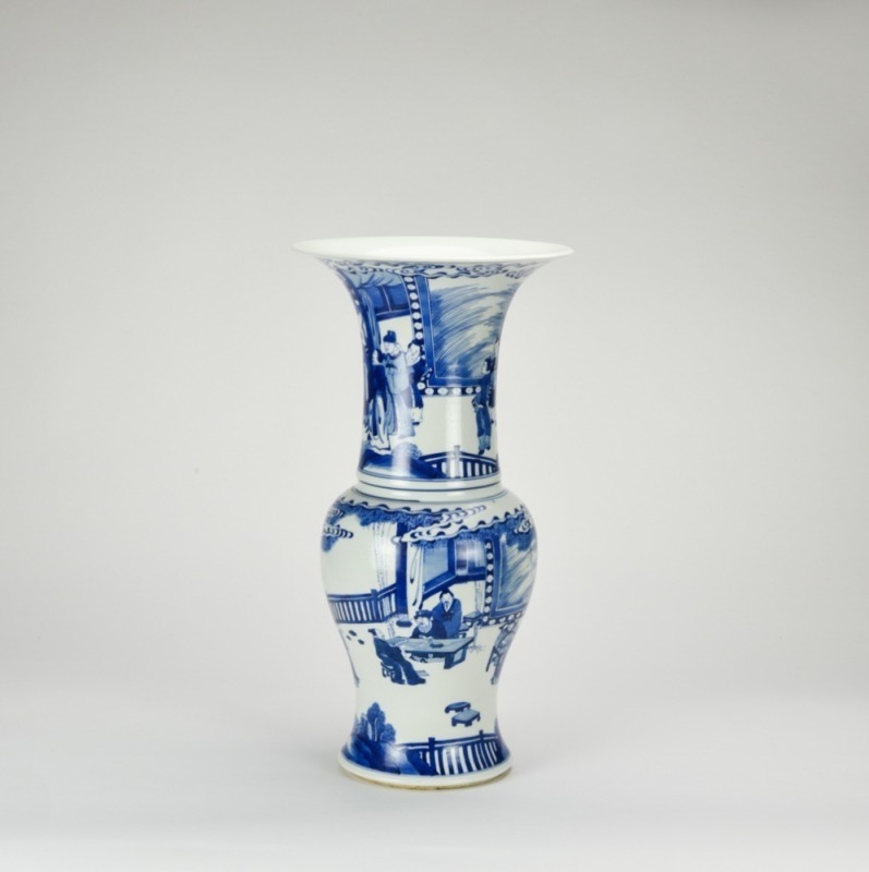 A Blue And White &lsquo; Figures And Landscape&rsquo; Vase.