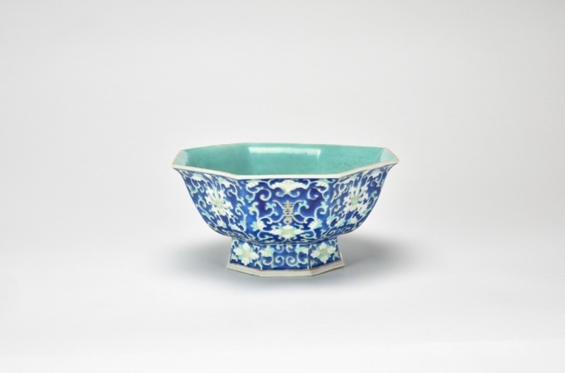 A Blue Ground Famille Glazed&rsquo; Shou Character,Floral &rsquo; Bowl