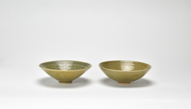 Pair of Carved Yaozhou Celadon Bowls
