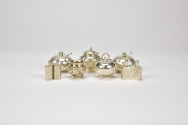 A Group of Seven Silver Tableware Containers (9 Pcs), Late Qing