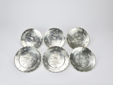 Set Of Six Silver Dishes With Bird-And-Flower Designlate, Late Qing to Republic
