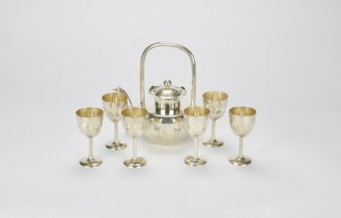 Chinese Export Silver Tea Set With Wine Goblets,