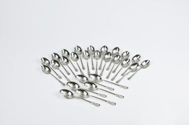 A Fine Matched Pattern Set Of Twenty- Four Chinese Export Silver Teaspoons, Late Qing To Early Republic