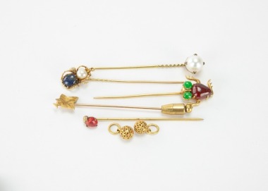 A Group Of Six Hairpin Mounted With Pearl,Natural Jadeite