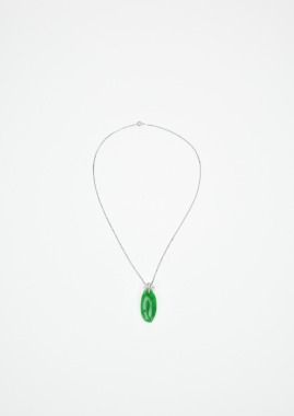 Fine Imperial Green Jadeite Leaf Pendant 18k Necklace with Diamond Mount.