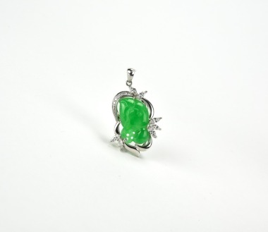 18k White Gold,Diamond and Carved Jadeite Pendant