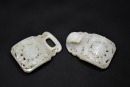 White Jade Openwork Belt Buckle with Bats and Shou Medallions, Qing Dynasty (18th&ndash;19th Century) - 2