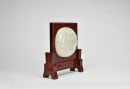 A White Jade Carved &lsquo;Peach of Longevity&rsquo; Plaque on Table Screen, Qing Dynasty - 2