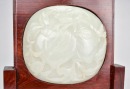 A White Jade Carved &lsquo;Peach of Longevity&rsquo; Plaque on Table Screen, Qing Dynasty - 5