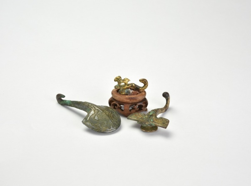 Group of Three Bronze Belt Hooks, Warring States to Han Dynasty (475 BC &ndash; 220 AD)