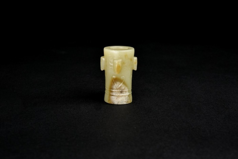 A Green Jade Tube Carved Four Cicacla with Taotie Masks, Western Zhou Dynasty (circa 1046-771 Century BC)