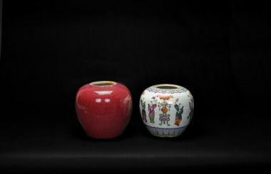 Two Chinese Porcelain Jars: Famille-Rose &lsquo;Boys at Play&rsquo; Jar and Oxblood Glazed Jar, Qing&ndash;Republic