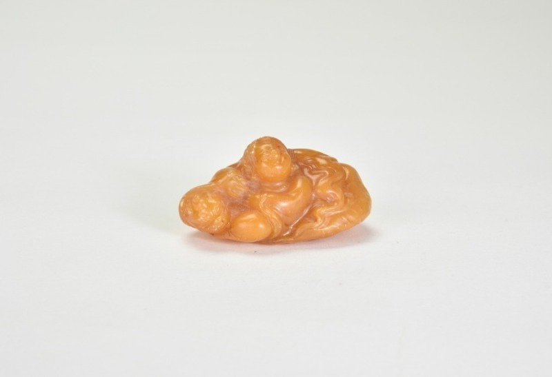 A Yellowish Shoushan Stone Carving Of Budai (Laughing Buddha)，