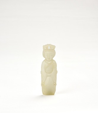 A White Jade Figure Of A Court Lady Pendant. Tang Dynasty.