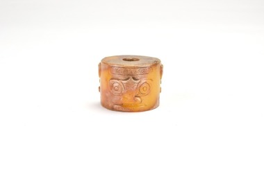 Liangzhu Culture, Small Jade Cong With Deity-And-Beast Mask Motif .