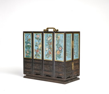 Qing Dynasty, Qianlong Period (1736&ndash;1795). A Rare Zitan Wood Cloisonn&eacute;-Enamel &lsquo;Floral&rsquo; Portable Treasure Chest (Babao Xiang).