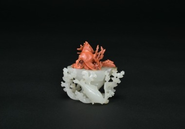 A White Jade and Coral &lsquo;Fish and Waves&rsquo; Group, Late Qing Dynasty To Republic Period