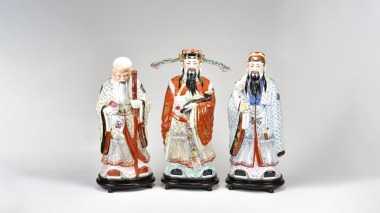 A Set Of Three Famille-Rose Figures Of The Star Gods Fu, Lu and Shou (Without Stand)