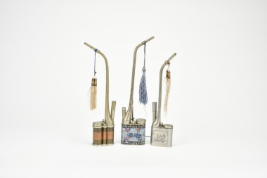Late Qing Dynasty to Republic Period. Group of Three Chinese Metal Smoking Pipes.