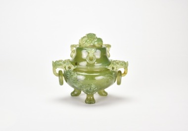 Republic. Green Jade Censer with Beast-Form Finial.