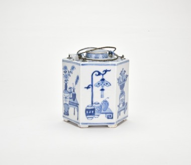 Late Qing To Republic Period. A Blue-And-White Porcelain Hexagonal Warming Wine Vessel,