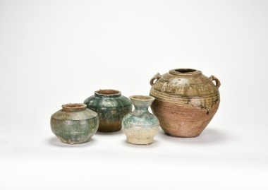 A Group Of Four Green-Glazed Pottery Vessels. China, Han To Six Dynasties Period, Circa 2nd Century BC &ndash; 6th Century AD.