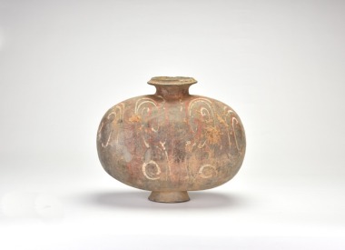 Han Dynasty (circa 206 BC &ndash; AD 220). Painted Earthenware Flattened Jar.