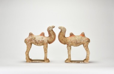 A Pair of Painted Pottery Camels, Tang Dynasty, 7th&ndash;9th century.