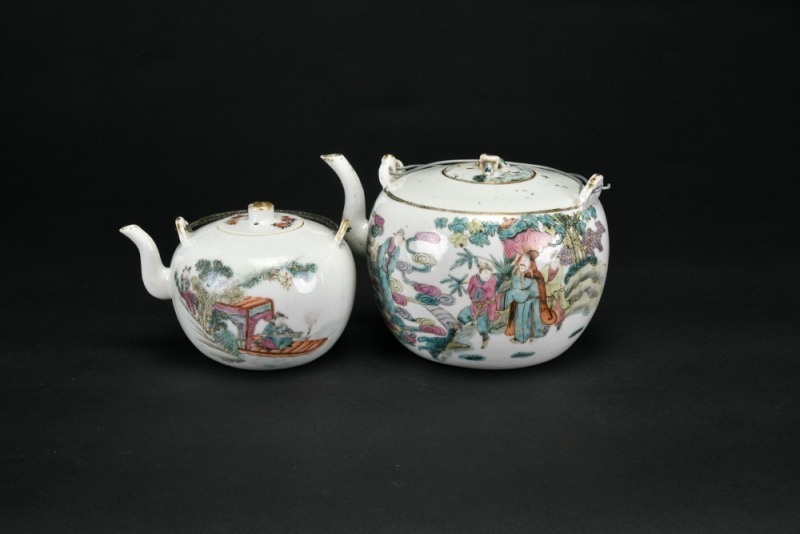 A Pair of Famille-Rose Teapots with Figural Decoration