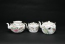 A Group of Three Famille-Rose Porcelain Teapots, Late Qing/Republic