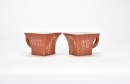 A Pair of Chinese Yixing-Style Square Tea Cups, Chen Dinghe Mark - 8