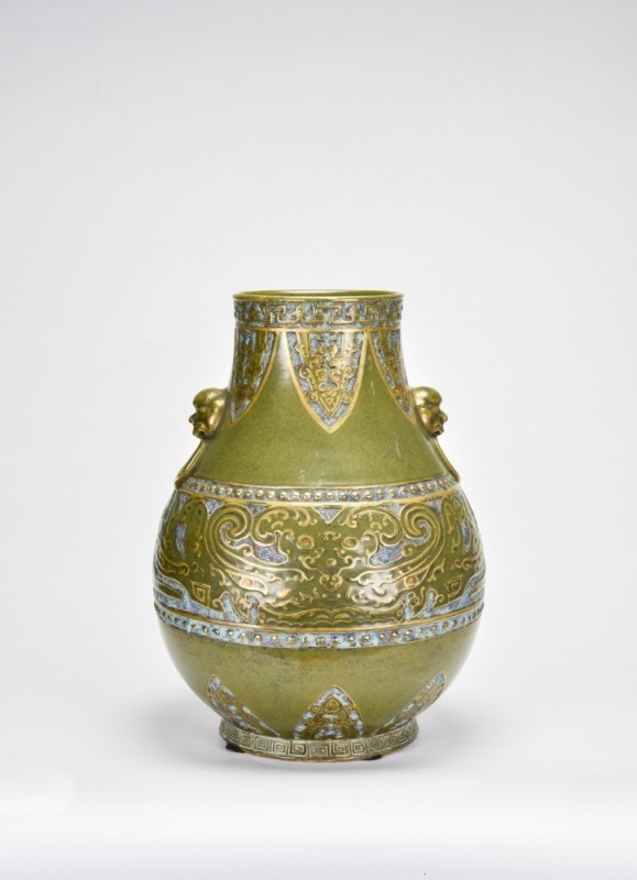 A Large Archaistic Bronze-Style Glazed Vase, &lsquo;Jiuwan Shanfang&rsquo; Mark, Late Qing Dynasty