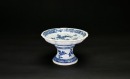 A Blue and White Lobed Stem Dish (Late Qing)