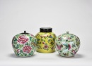 A Two Famille Rose Porcelain Covered Jars And One Yellow Ground Floral Decoration - 2