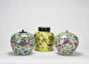 A Two Famille Rose Porcelain Covered Jars And One Yellow Ground Floral Decoration - 3