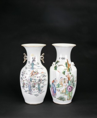 Republic Period (20th Century) - A Two Famille Rose Figural Vases (Two Pieces)