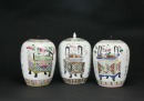 Three Famille Rose Porcelain Covered Jars (Late Qing Dynasty to Republic)