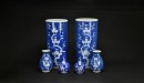A Three Pairs of Blue-Ground &lsquo;Prunus&rsquo; Vases, 20th Century
