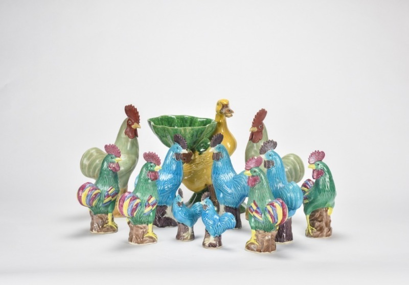 A Group of Twelve Polychrome-Glazed Bird Figures 20th Century