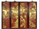 A Set of Four Gilt Relief Figural Courtyard Panels, Mid to Late 20th Century