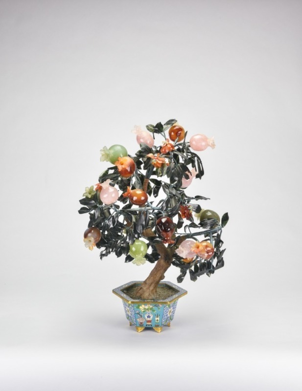A Hardstone Pomegranate Tree in Cloisonn&eacute; Planter